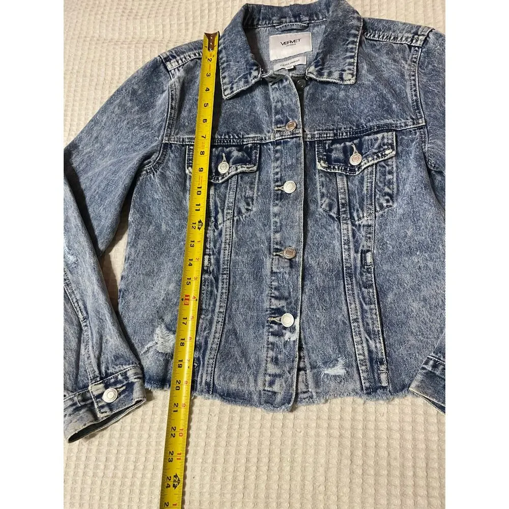 VERVET Women’s Classic Cropped Fit Distressed Cotton Denim Jacket Grunge Punk XS